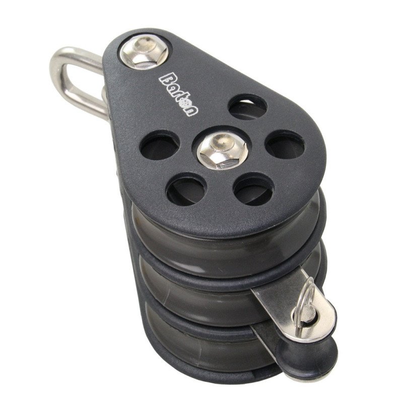 BARTON Dreifachblock gleitl. 64mm, Seil 12mm, Wirbelschäkel, U-Bügel BARTON Dreifachblock gleitl. 64mm, Seil 12mm, Wirbelschäkel, U-Bügel
