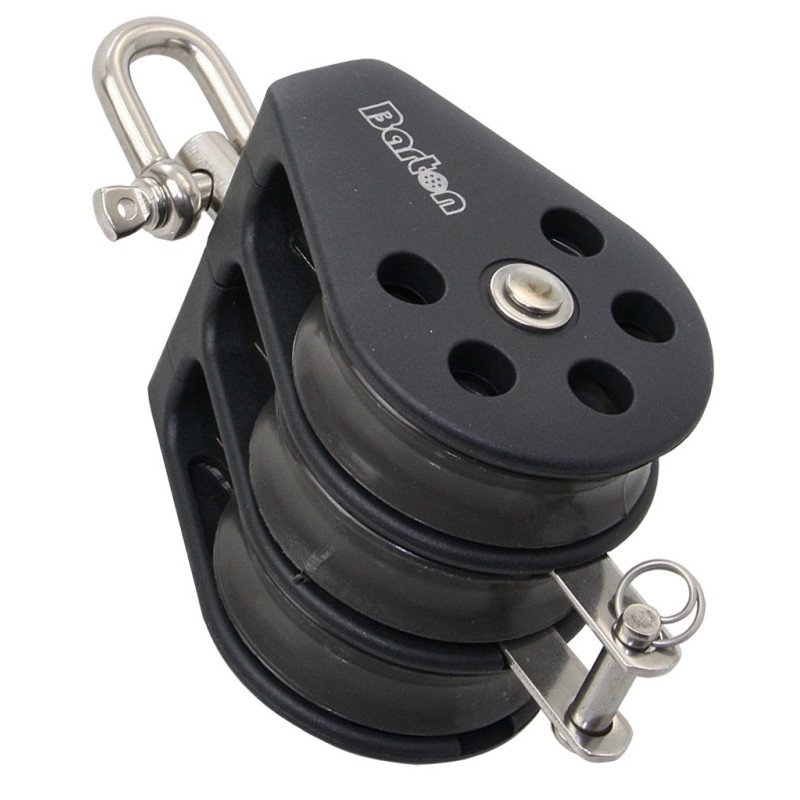 BARTON Dreifachblock kugell. 35mm, Seil 8mm, Wirbelschäkel, U-Bügel