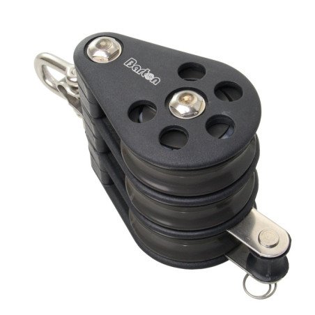 BARTON Dreifachblock kugell. 54mm, Seil 12mm, Umstecksch, Bügel