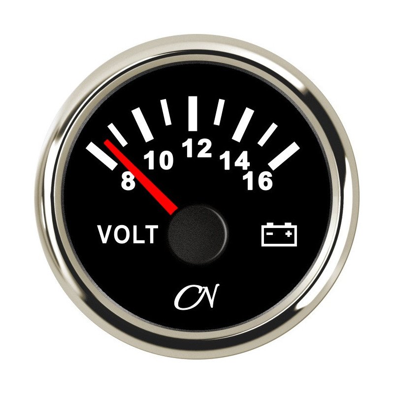 CN Voltmeter-Anzeige analog 12V 57mm 8-16V schwarz/chrom