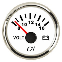 CN Voltmeter-Anzeige analog 12V 57mm 8-16V weiß/chrom