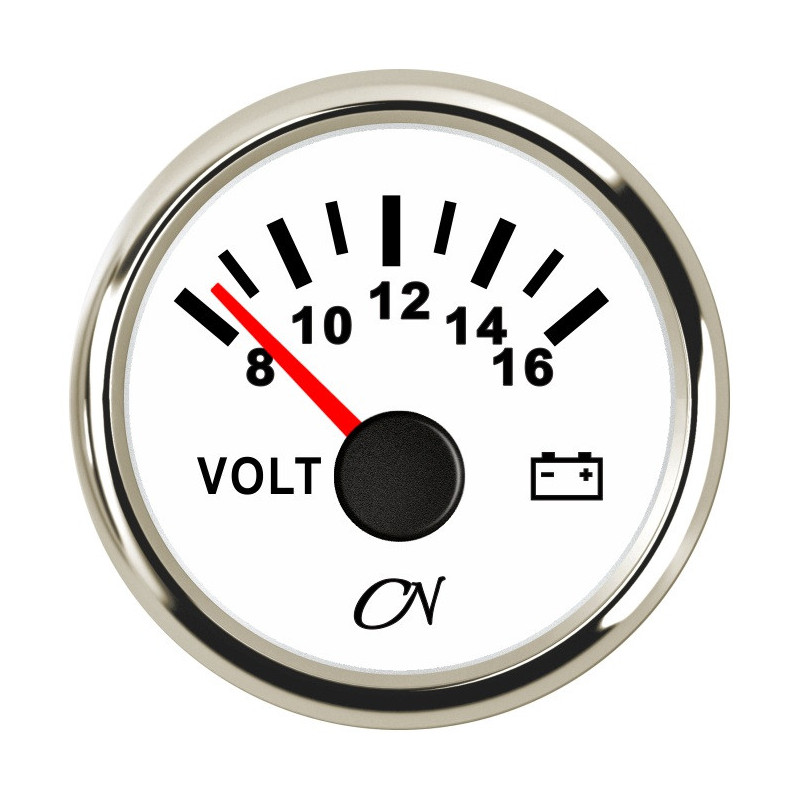 CN Voltmeter-Anzeige analog 12V 57mm 8-16V weiß/chrom