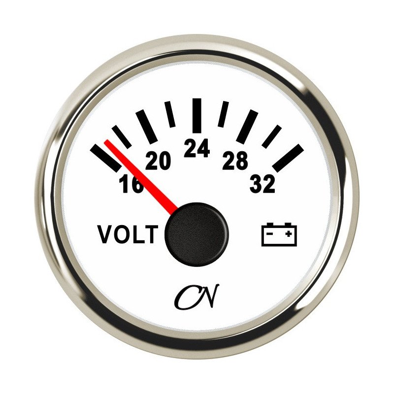 CN Voltmeter-Anzeige analog 24V 57mm 16-32V weiß/chrom