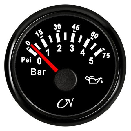 CN Öldruck-Anzeige analog 12/24V 57mm 0-5bar schwarz