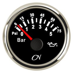 CN Öldruck-Anzeige analog 12/24V 57mm 0-5bar schwarz/chrom
