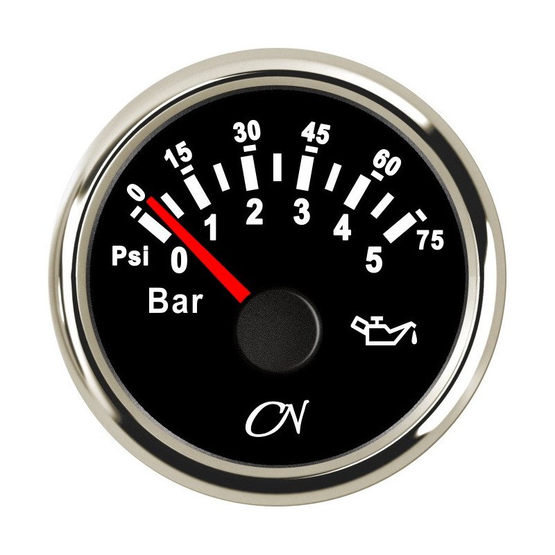 CN Öldruck-Anzeige analog 12/24V 57mm 0-5bar schwarz/chrom