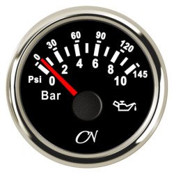 CN Öldruck-Anzeige analog 12/24V 57mm 0-10bar schwarz/chrom