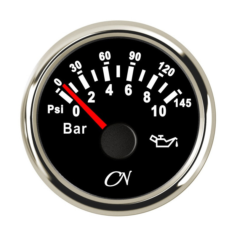 CN Öldruck-Anzeige analog 12/24V 57mm 0-10bar schwarz/chrom