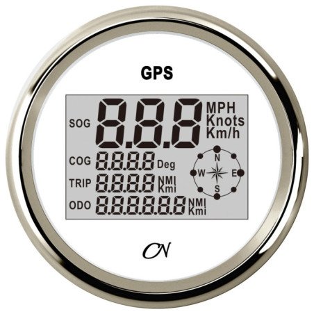 CN GPS-Tachometer inkl. Kompass digital 12/24V 96mm weiß/chrom