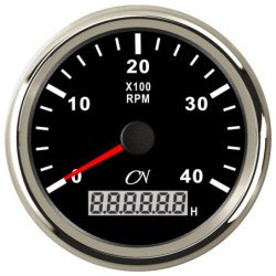 CN Drehzahl-Anzeige mit Betriebsstunden 12/24V 96mm schwarz/chrom