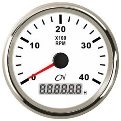 CN Drehzahl-Anzeige mit Betriebsstunden 12/24V 96mm weiß/chrom