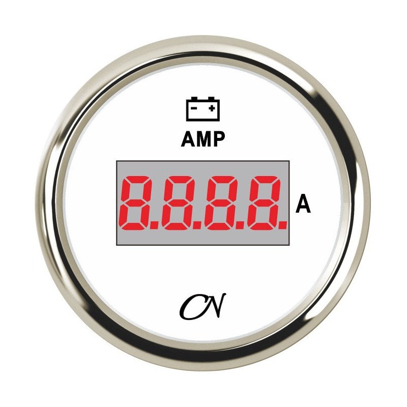 CN Amperemeter-Anzeige digital 12/24V 57mm weiß/chrom
