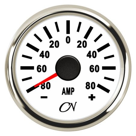 CN Amperemeter-Anzeige analog 12/24V 57mm weiß/chrom