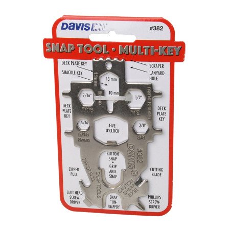 DAVIS Multifunktions-Schlüssel Snap Tool Edelstahl 114x70mm, 19 Funktionen