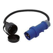 CEE Adapterkabel 230V 3-polig mit Stecker + Schuko-Kupplung mit Kappe, 0,5m