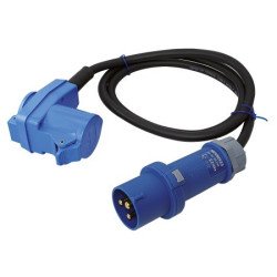 CEE Adapterkabel 230V 3-polig mit Stecker und Winkelkupplung + Schuko, 1,5m