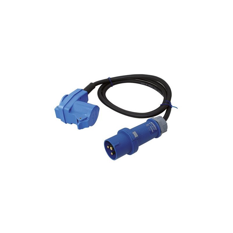 CEE Adapterkabel 230V 3-polig mit Stecker und Winkelkupplung + Schuko, 1,5m
