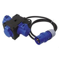 CEE Verteilerkabel 230V 3-polig mit Stecker und 2 Steckdosen + Schuko, 1,5m