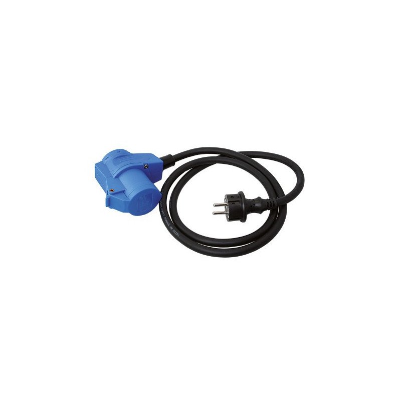 CEE Adapterkabel 230V 3-polig, Winkelkupplung+Schuko zu Schuko-Stecker 1,5m