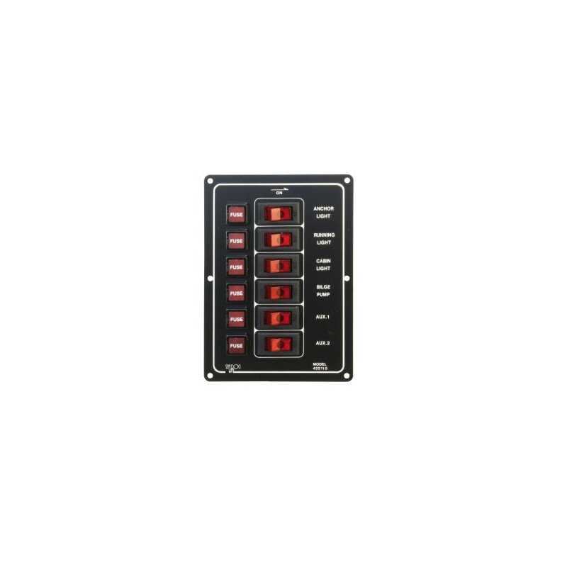 Schaltpaneel mit Sicherungen, vertikal Alu 12V 37A 6-fach
