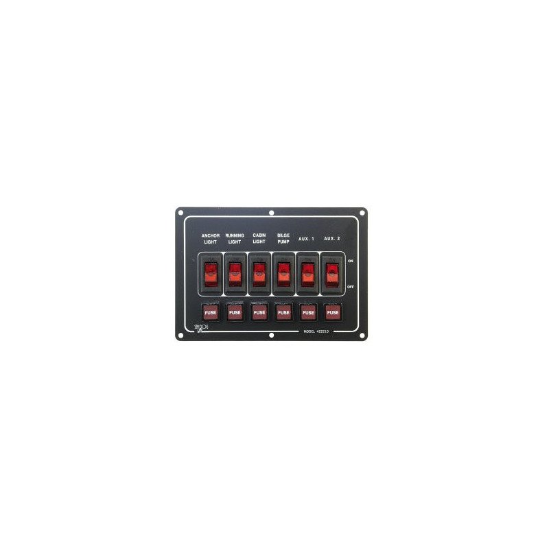 Schaltpaneel mit Sicherungen, horizontal Alu 12V 37A 6-fach
