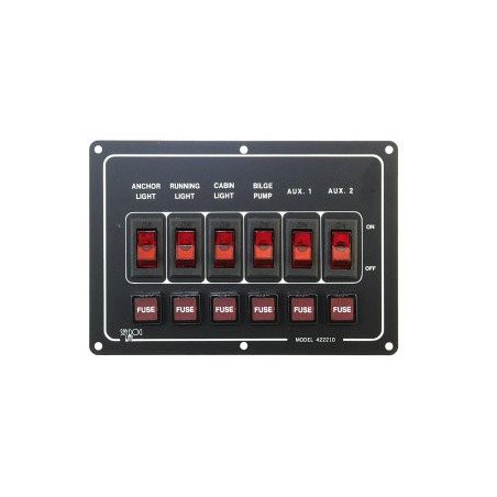 Schaltpaneel mit Sicherungen, horizontal Alu 12V 37A 6-fach