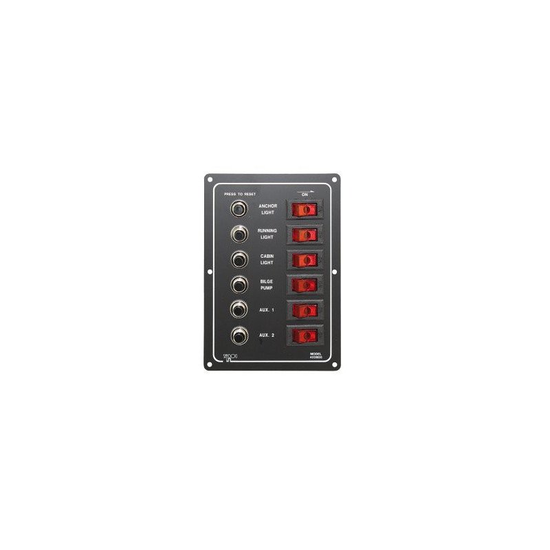 Schaltpaneel mit Sicherungsautomaten, vertikal Alu 12V 37A 6-fach