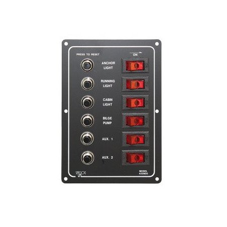 Schaltpaneel mit Sicherungsautomaten, vertikal Alu 12V 37A 6-fach