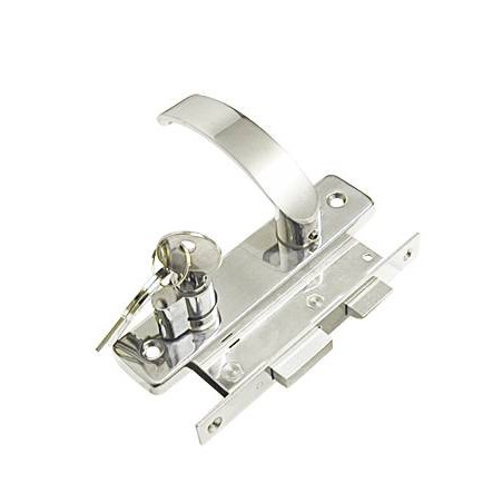 Einsteckschloss mit Türgriff und Zylinderschl. Edelstahl/Ms links, außen