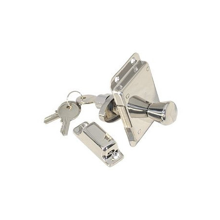 Aufbau-Türschloss mit Drehknauf und Zylinderschloss Edelstahl 57x91mm