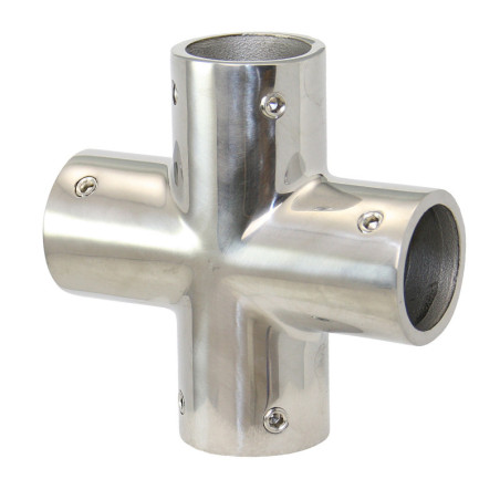 Edelstahl-Relingsbeschlag Vierfach-T-Stück f.22mm