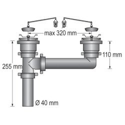 BARKA Doppel-Waschbeckenauslass für Schlauch 40mm