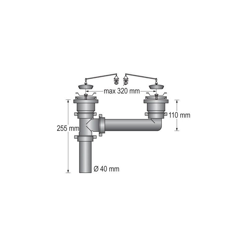 BARKA Doppel-Waschbeckenauslass für Schlauch 40mm BARKA Doppel-Waschbeckenauslass für Schlauch 40mm