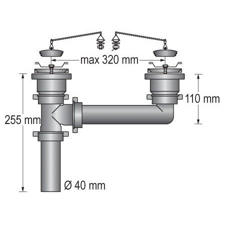 BARKA Doppel-Waschbeckenauslass für Schlauch 40mm