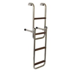 Badeleiter mit Holzstufen, klappbar A4/Teak 4-stufig
