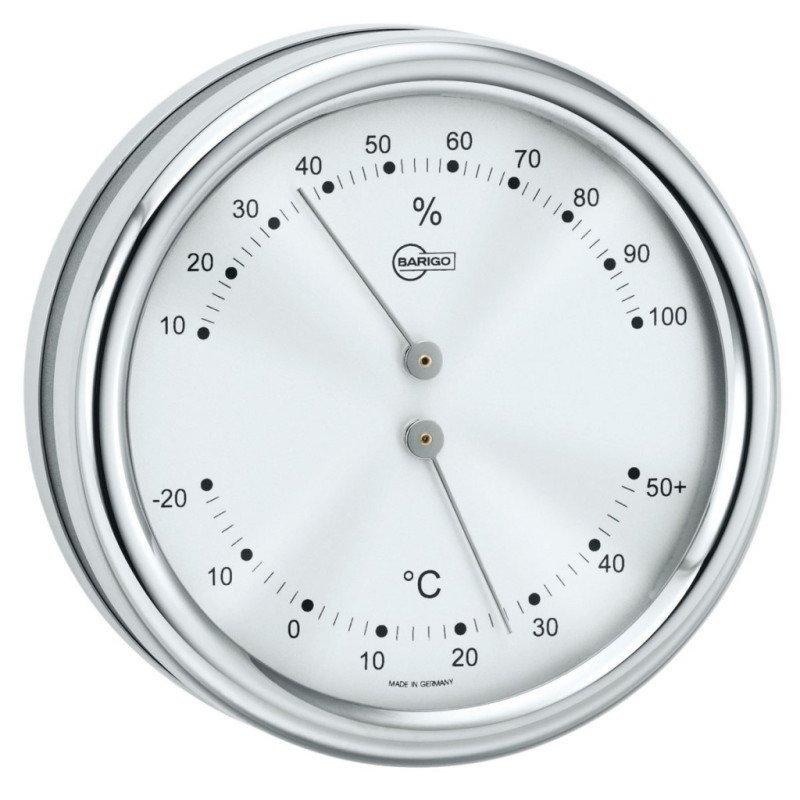 BARIGO Thermo-/Hygrometer Orion Edelstahl poliert Skala 100mm, 102x35mm