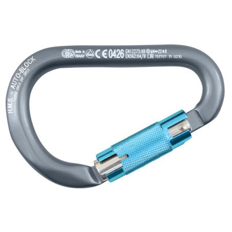 KONG Karabiner HMS Classic mit Auto-Block Alu 12x116mm grau/cyan