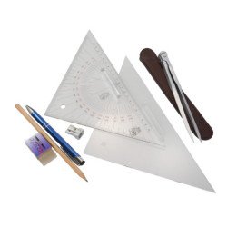Ausbildungs-Set mit Zirkel, Kurs- und Anlegedreieck etc.