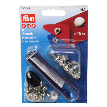 PRYM Druckknopf-Set DIY Anorak MsNi 15mm 10St. SB-Pack