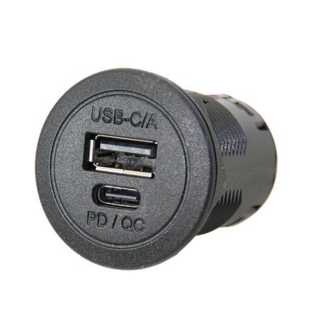 PRO CAR USB-C/A Einbau-Steckdose mit QuickCharge, rund 12/24V 3,6A 36mm