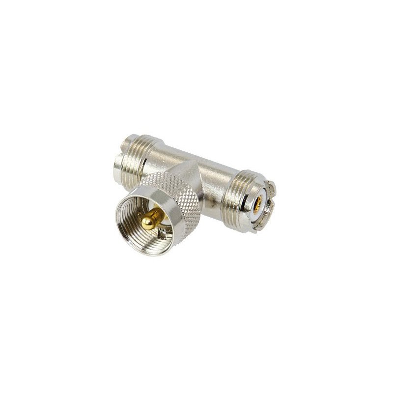 Koaxial T-Stück von UHF Stecker auf 2x UHF Buchse