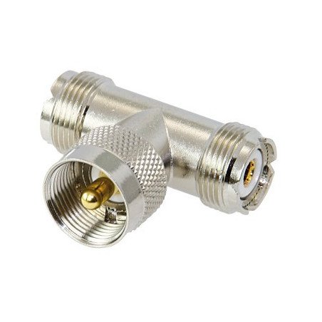 Koaxial T-Stück von UHF Stecker auf 2x UHF Buchse