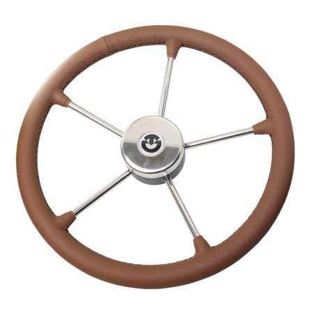 RIVIERA Steuerrad VR03 Edelstahl/Leder 400mm, braun mit schwarzen Nähten