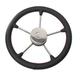 RIVIERA Steuerrad VR02 Edelstahl/Leder 350mm, schwarz mit roten Nähten