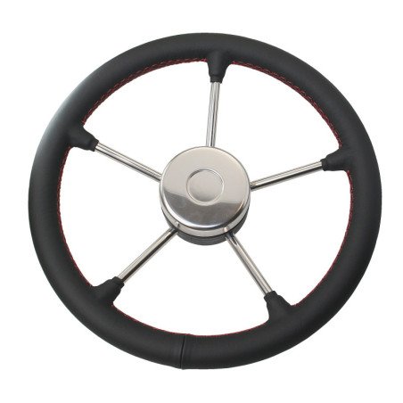 RIVIERA Steuerrad VR02 Edelstahl/Leder 350mm, schwarz mit roten Nähten