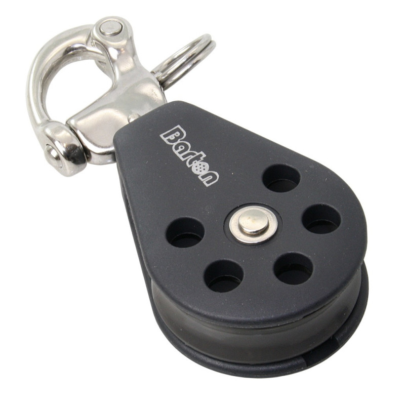 BARTON Einfachblock gleitl. 45mm, Seil 10mm, Schnappschäkel